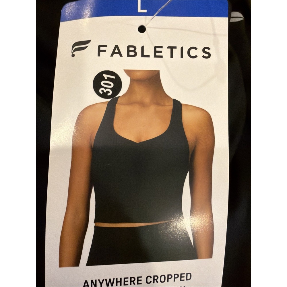 Fabletics Women's Anywhere Cropped Built-In Tank Bra, Black, Size L